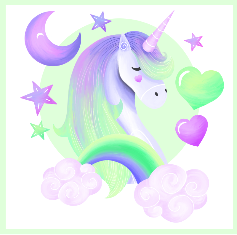 Nursery poster blue and green unicorn print - TenStickers