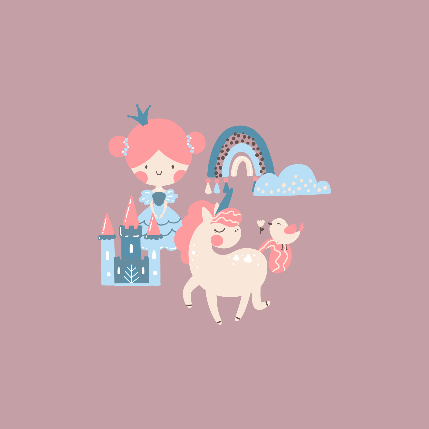 Nursery poster with pastel unicorns and princesses - TenStickers