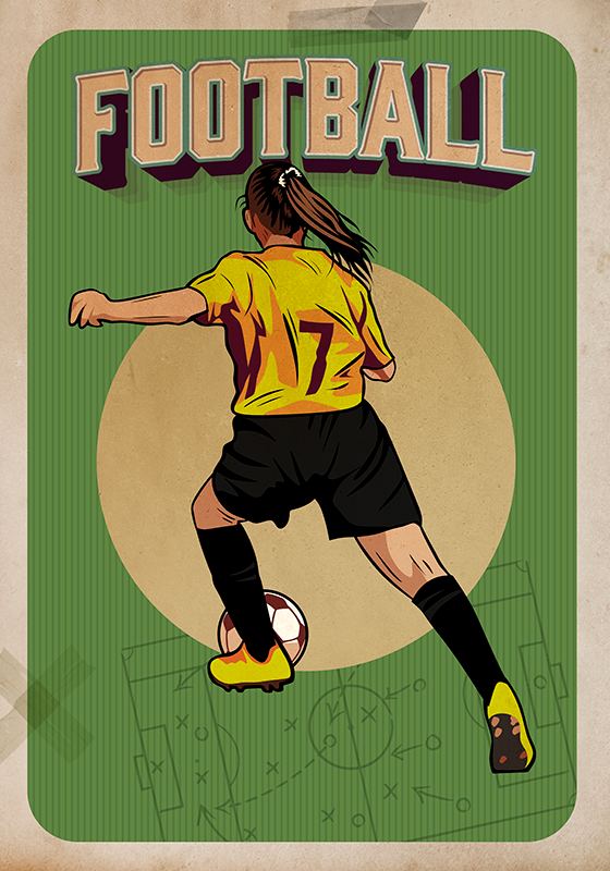 Women football retro poster - TenStickers