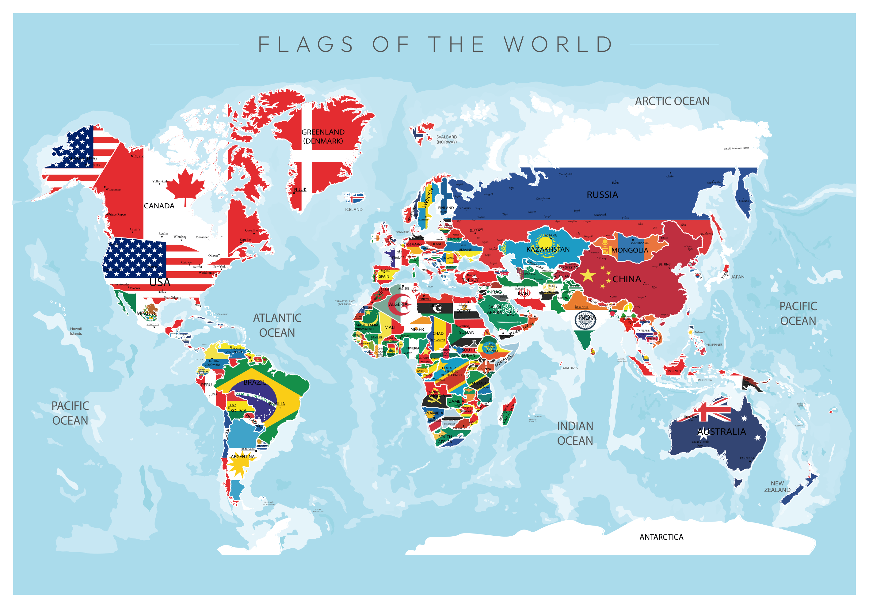 World Map with Flags: A world map with flags of all the countries - TenStickers