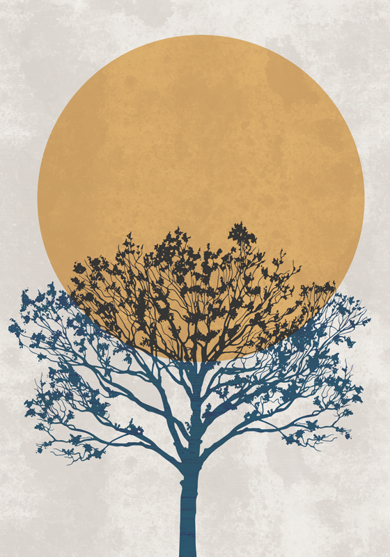 The sun rose in the morning sky. tree poster - TenStickers