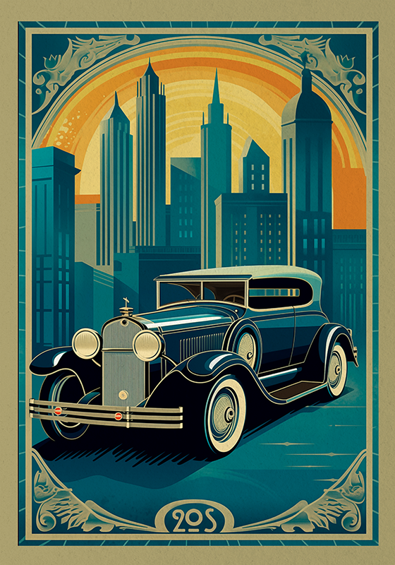 Art déco poster featuring a 20s automobile - TenStickers
