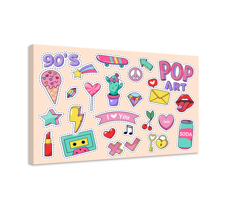 90's Vintage Patches Doodle canvas - TenStickers