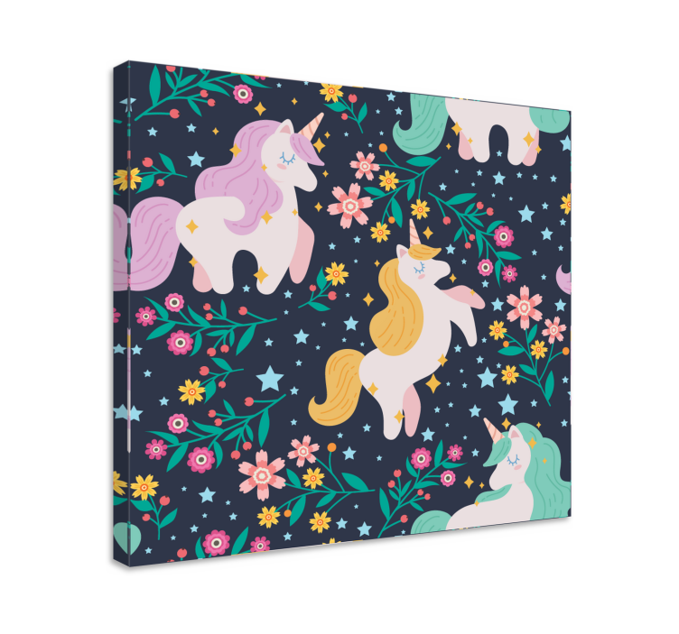 Flowers and stars unicorn wall print - TenStickers