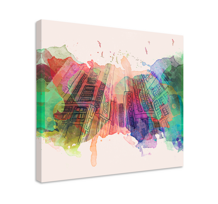 Colorful modern buildings city canvas prints - TenStickers