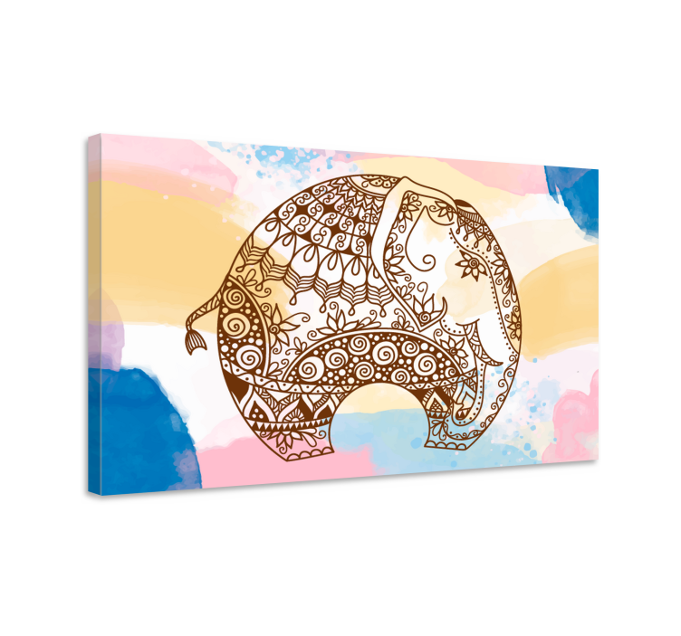 Multicolored flower mandala elephants canvas - TenStickers