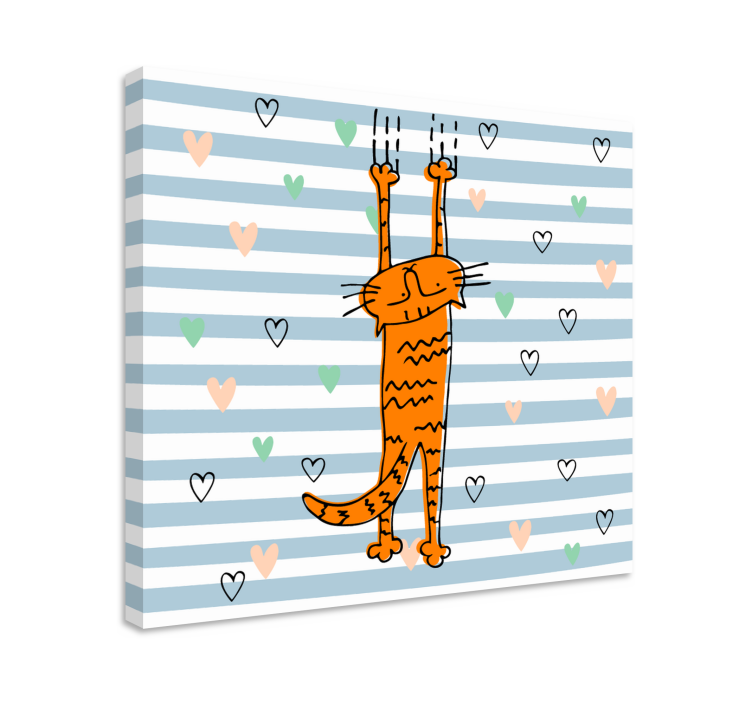 Cartoon Cat with Hearts canvas print - TenStickers