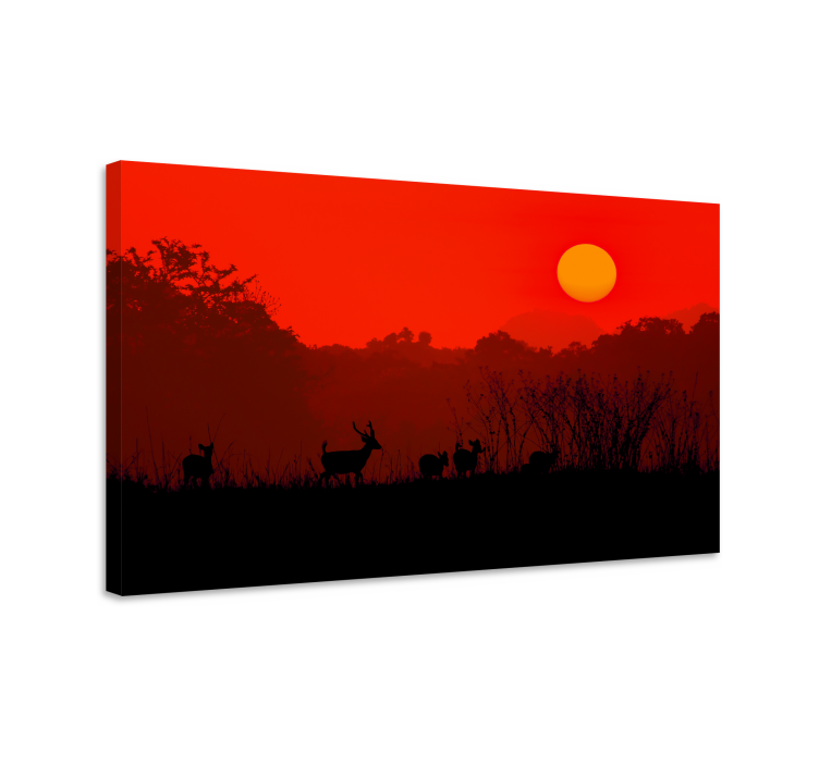 Deer in the morning forest landscape canvas - TenStickers