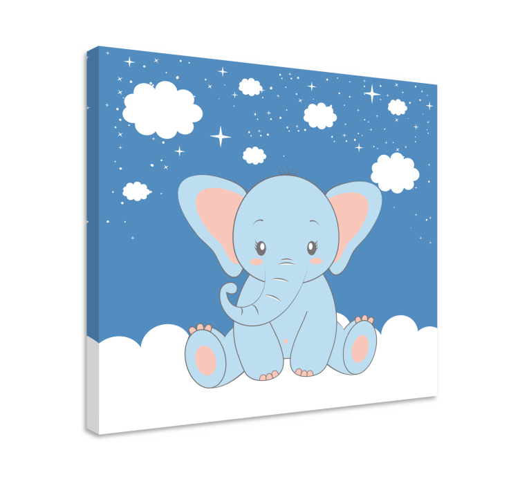 Cute baby cartoon elephant blue nursery canvas - TenStickers