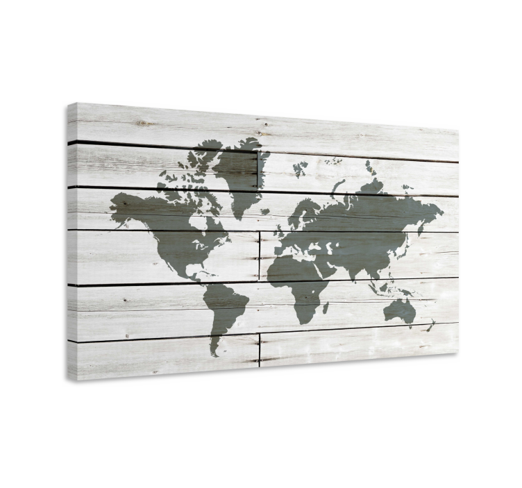 Wooden grey world map canvas - TenStickers