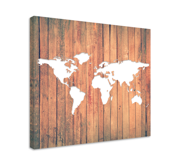 Wood plank with white world map canvas - TenStickers