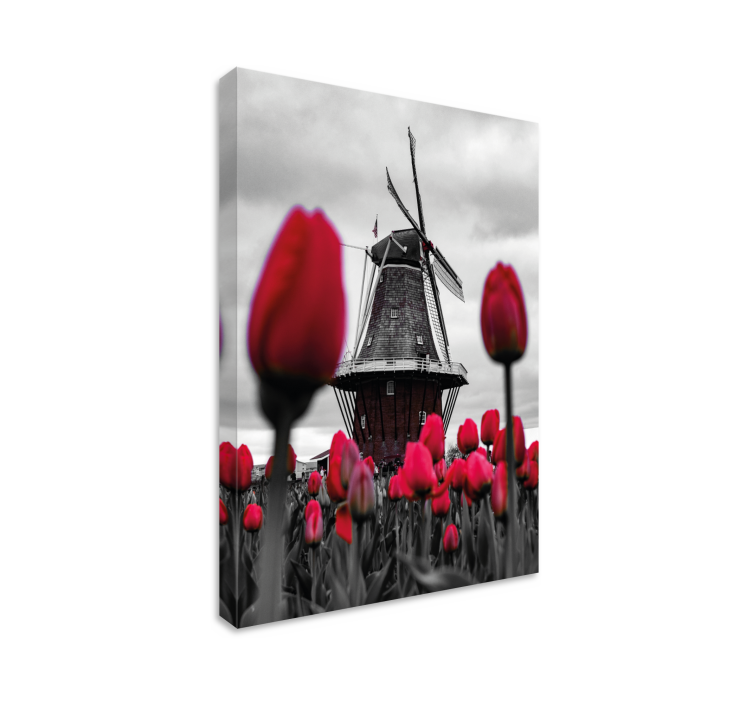 Landscape canvas windmill and tulips artwork - TenStickers