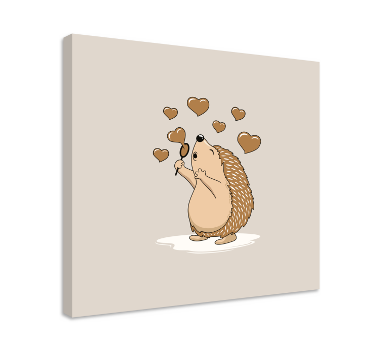 Animal canvas wall art happy hedgehog hearts - TenStickers