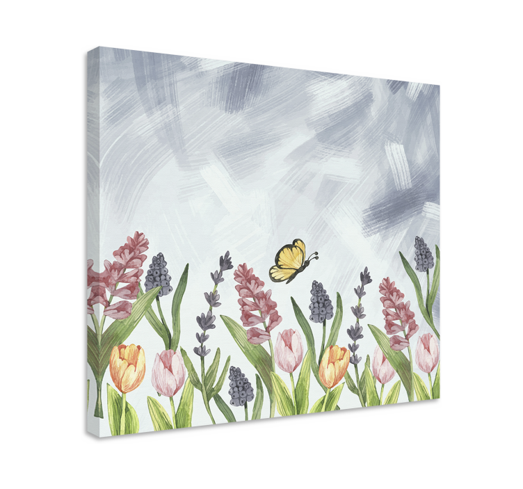 Flowers canvas butterfly in a garden - TenStickers