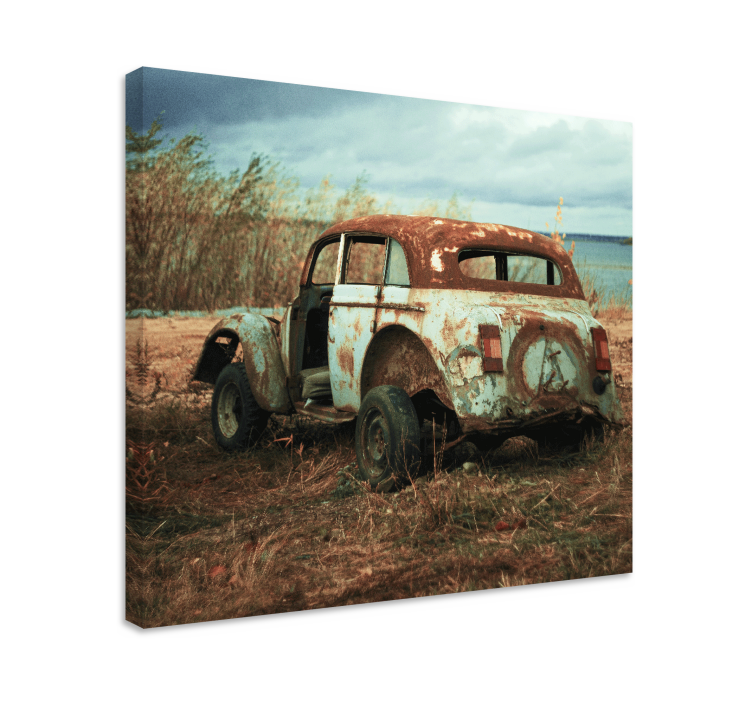 Old dirty car in the fields retro canvas art - TenStickers