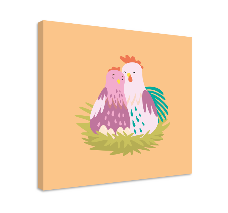 Animal canvas wall art couple chickens nesting - TenStickers