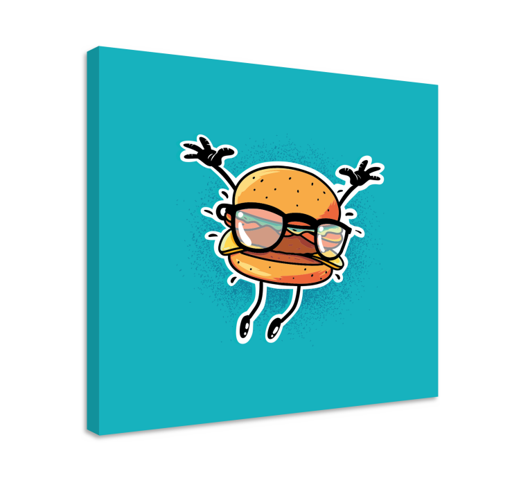 Happy burger character quote canvas - TenStickers