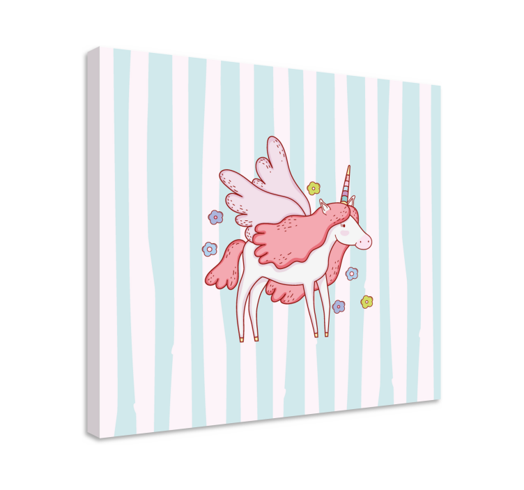 Unicorns with wings and flowers nursery canvas - TenStickers