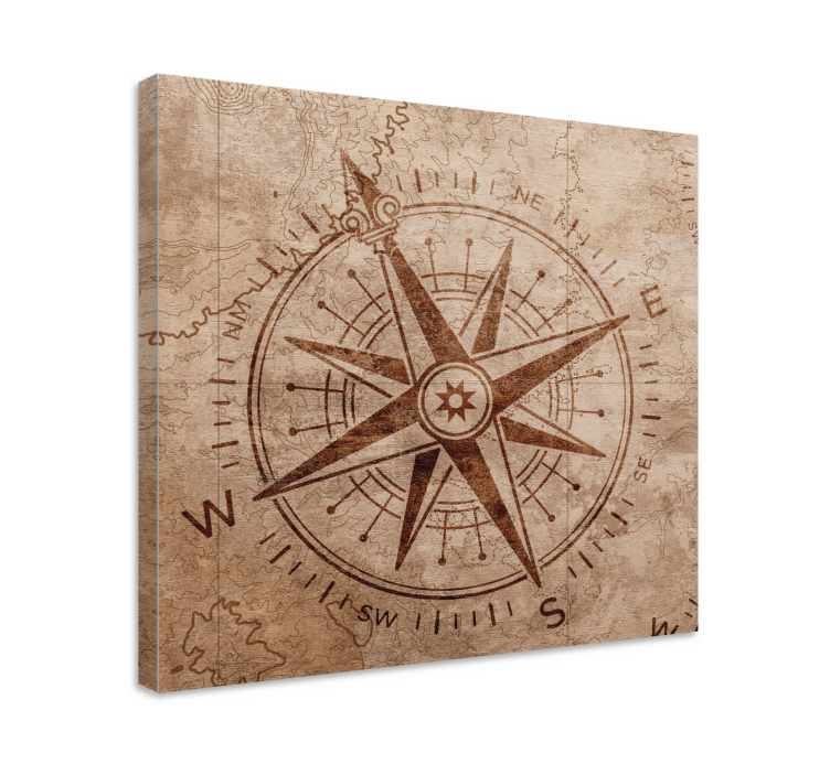 Brown vintage compass retro canvas - TenStickers