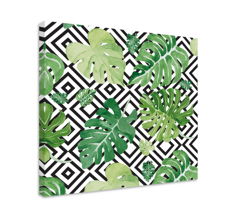 Monstera leaves geometric pattern canvas prints - TenStickers