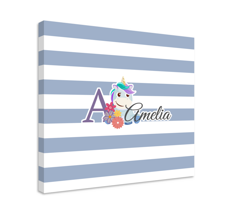 Cute animals unicorn with name canvas - TenStickers