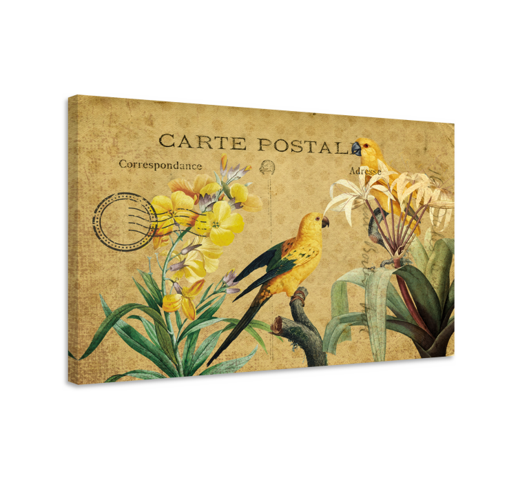 Elegant canvas wall art vintage bird postcard - TenStickers
