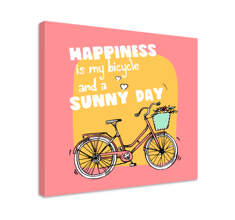 Happiness is sun and bike quote canvas - TenStickers