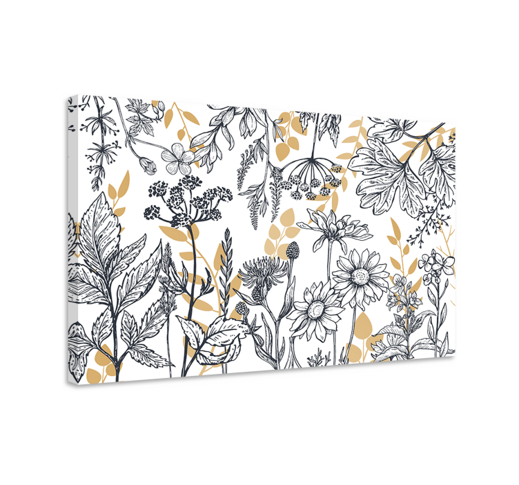 "Glamour floral" with gold flower canvas - TenStickers