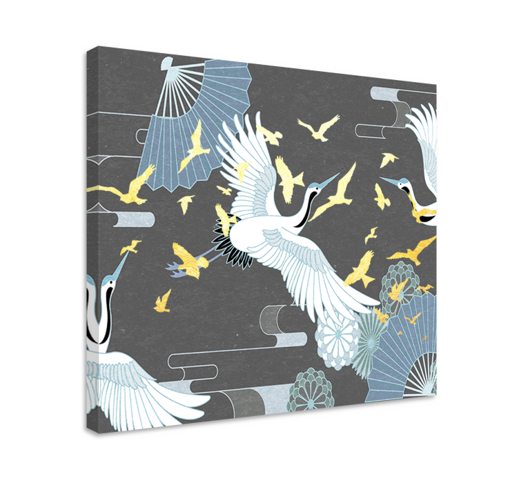 Oriental canvas wall art elegant cranes in flight - TenStickers