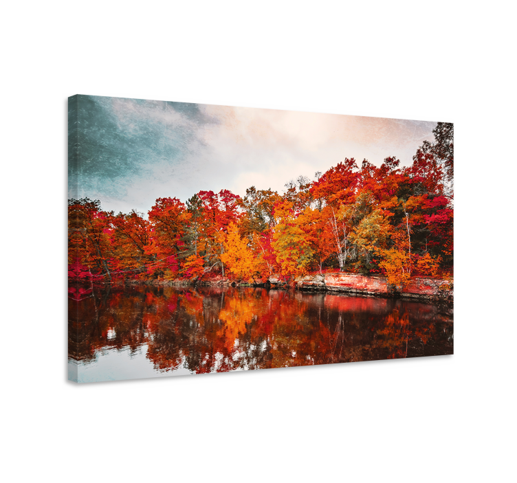 Autumn forest lake reflection  landscape canvas - TenStickers