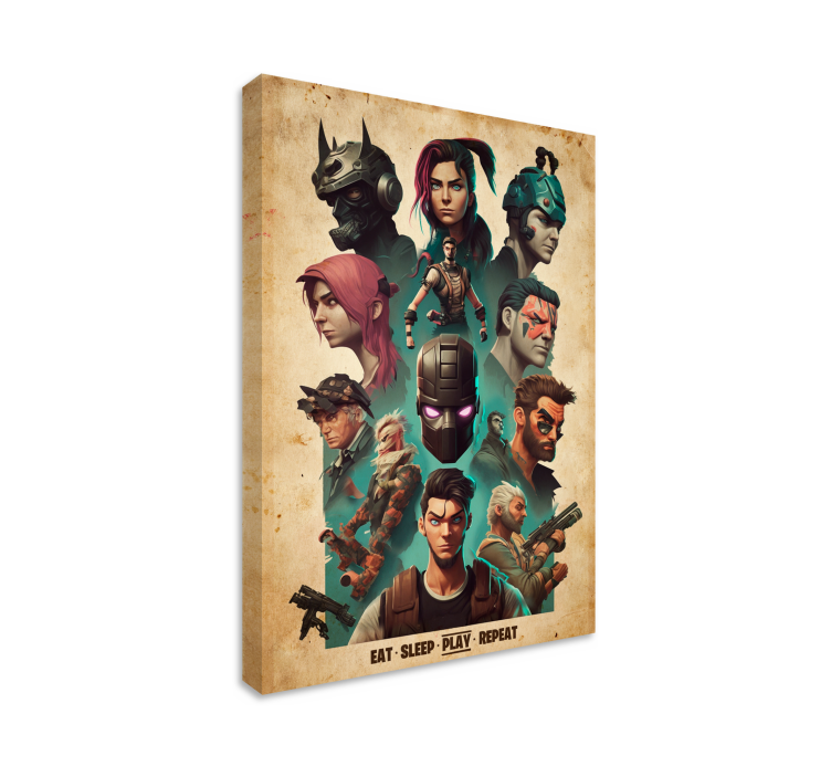 collage of epic characters framed gaming wall art - TenStickers