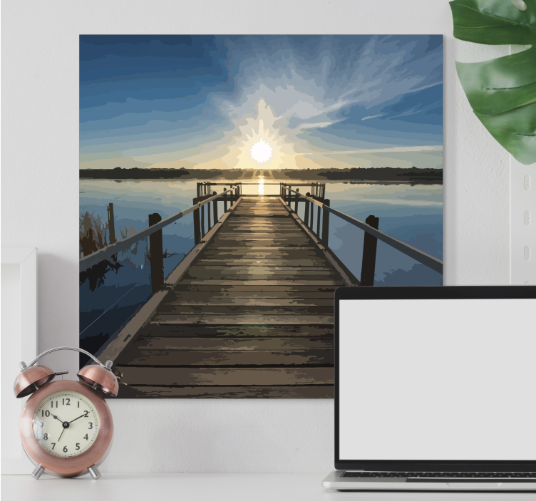 Wooden dock bridge sunset view 3D canvas prints - TenStickers