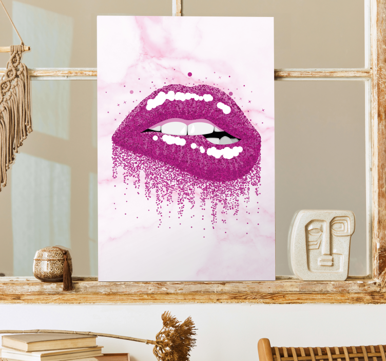 Abstract lips pink shades modern canvas - TenStickers