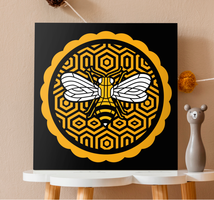 Animal canvas wall art bee with hexagons - TenStickers