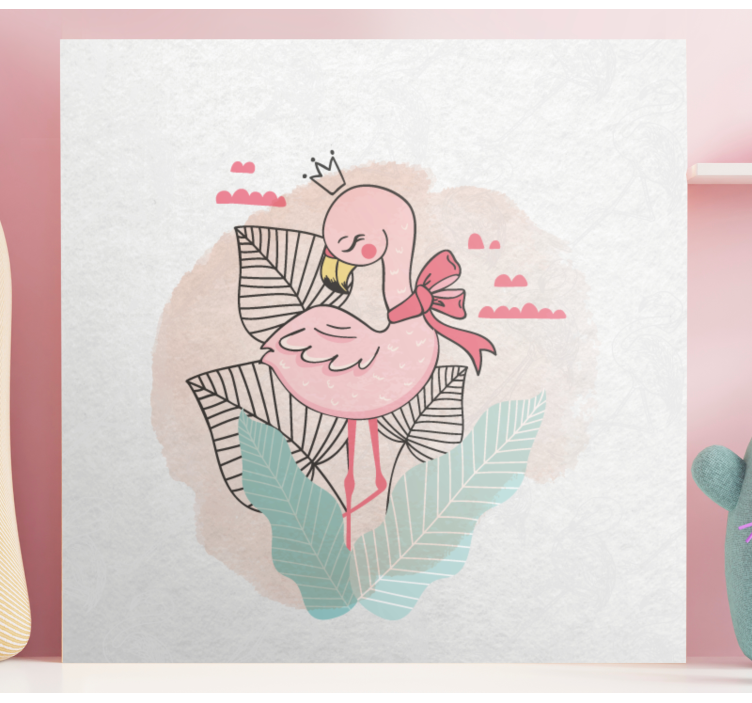 Animal canvas wall art flamingo with ribbon - TenStickers