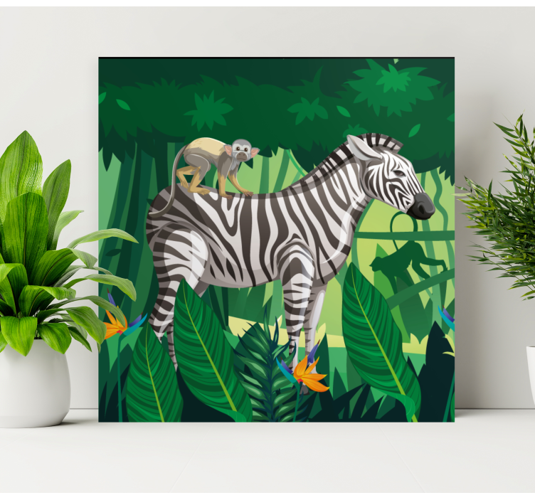 Animal canvas wall art zebra and monkey - TenStickers
