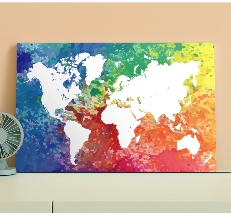 Artistic colorful sillhouette world map canvas - TenStickers