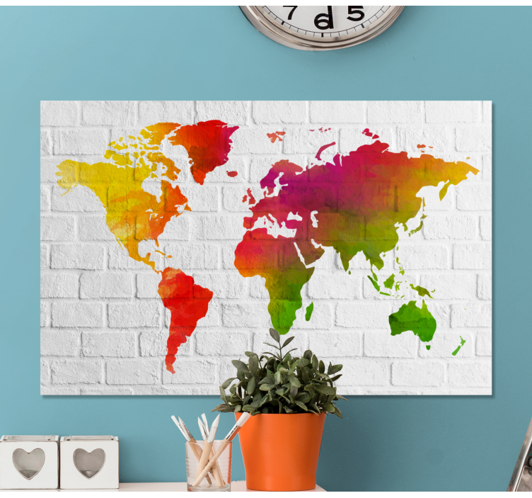 Brick wall with colourful world map canvas - TenStickers