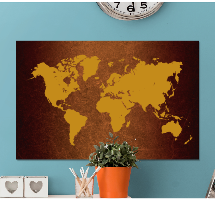 Brown textured world map canvas - TenStickers
