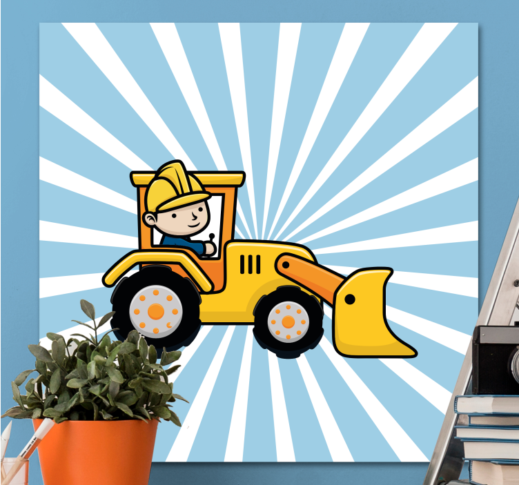 Cartoon excavator working nursery canvas - TenStickers