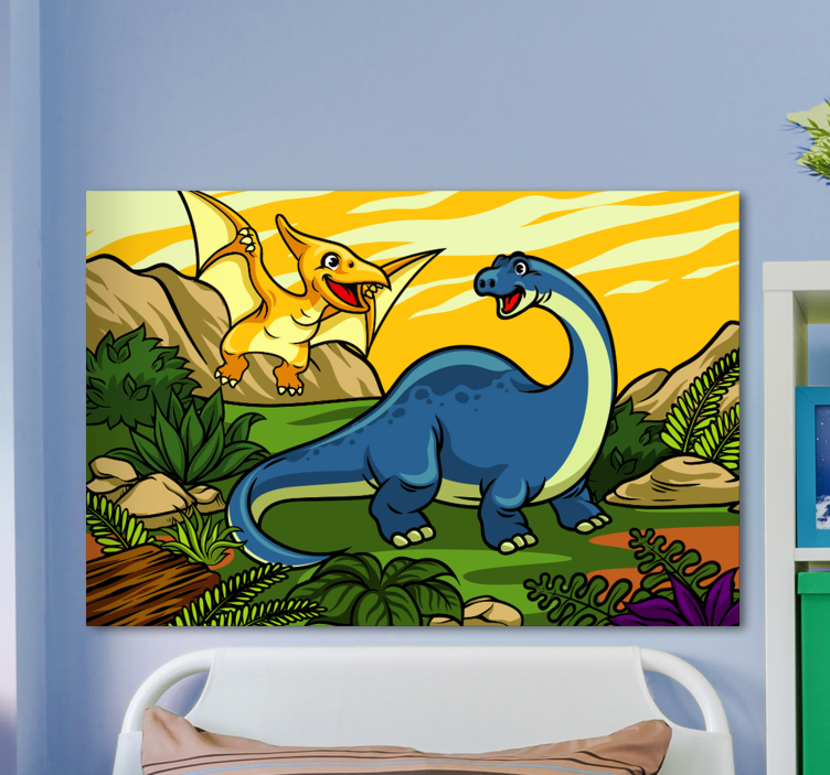 Kids dinosaur with landscape canvas art - TenStickers