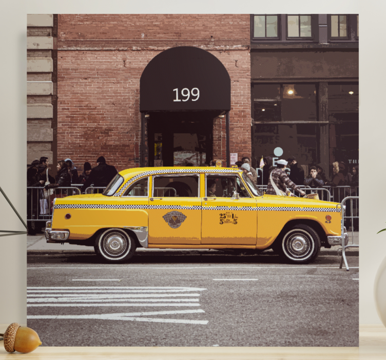 Cityscape wall art featuring yellow taxi cab - TenStickers