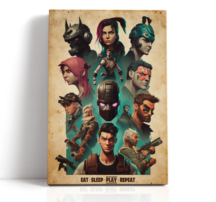 collage of epic characters framed gaming wall art - TenStickers