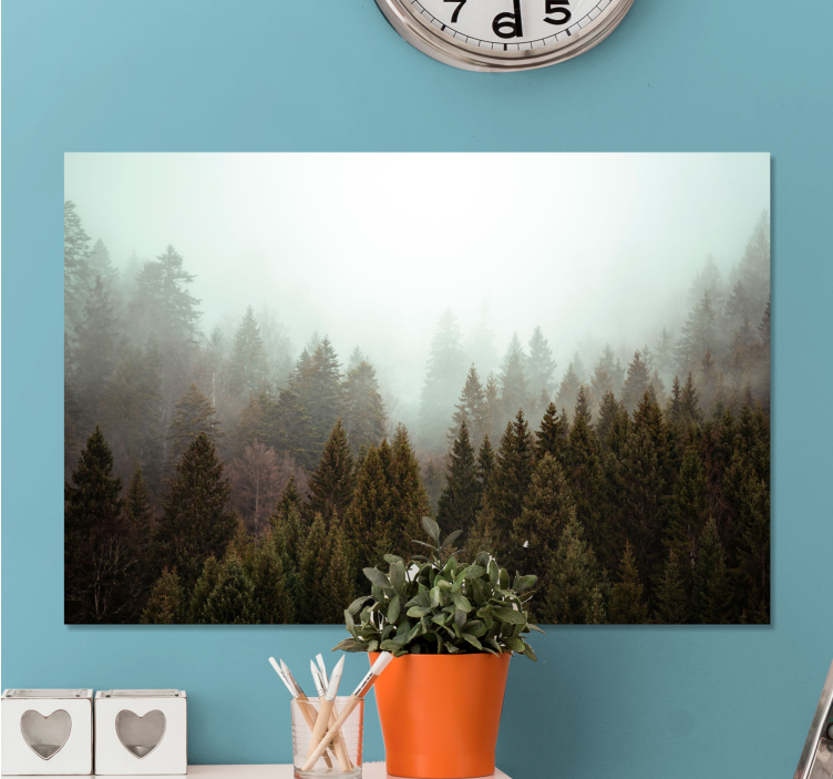 Conifers forest and fog  landscape canvas - TenStickers