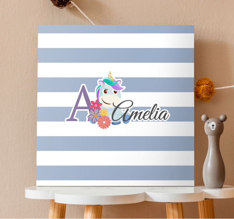 Cute animals unicorn with name canvas - TenStickers