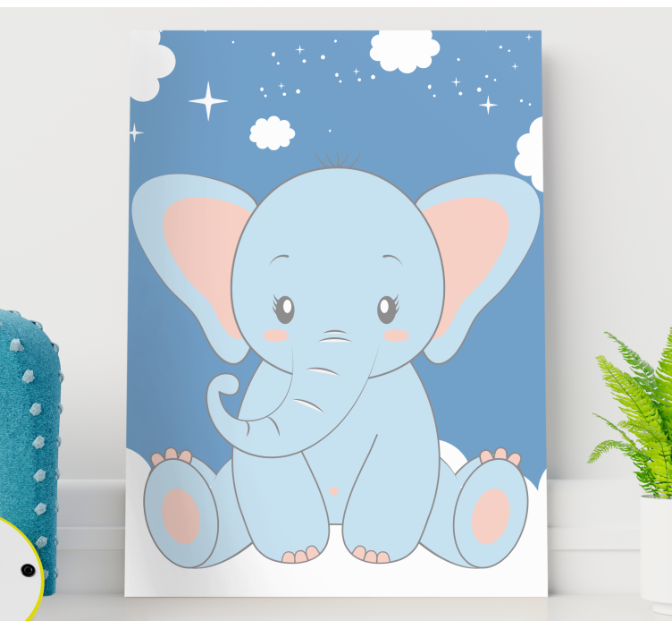 Cute baby cartoon elephant blue nursery canvas - TenStickers