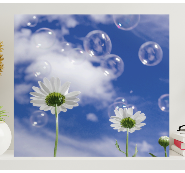 Daisy flower and bubbles flower canvas - TenStickers