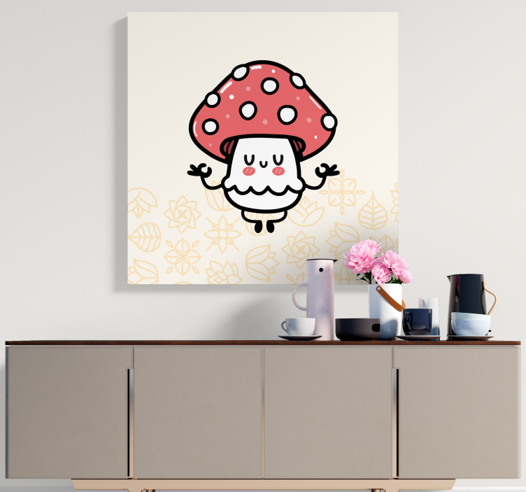 Dinosaur canvas wall art cute mushroom design - TenStickers