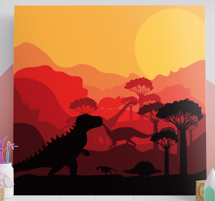 Dinosaur canvas wall art dinosaur silhouette scene - TenStickers