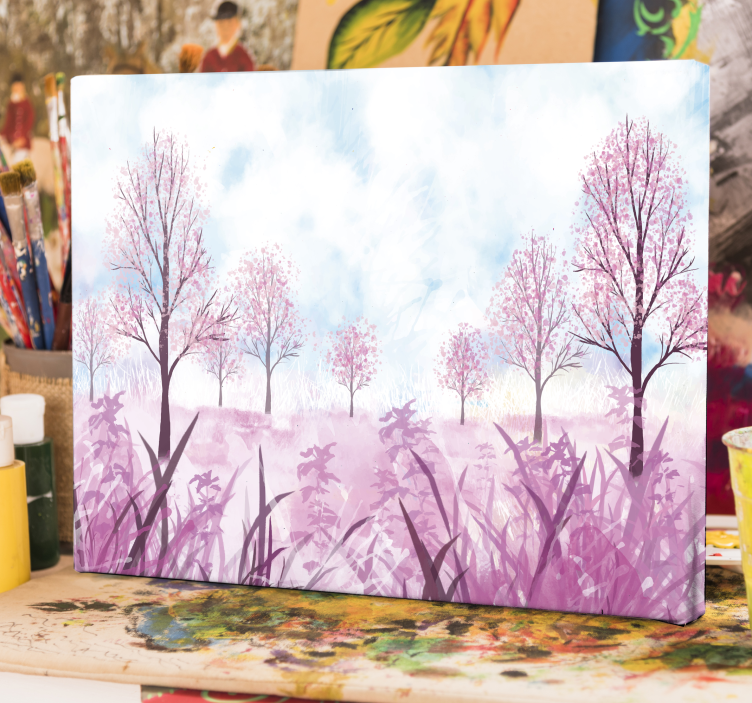 Flowers canvas pink blossoms landscape art - TenStickers